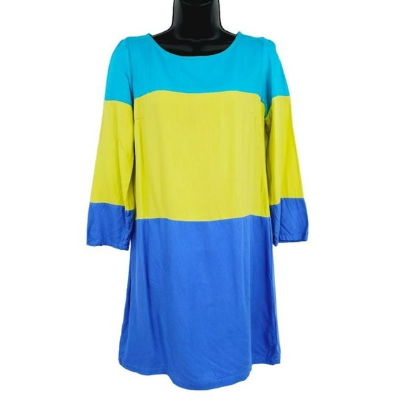 Maeve Colorblock Shift Dress 6 Blue Green ¾ Sleeve USA Made Bright Anthropologie - Picture 11 of 11